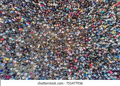 Top View Of The Crowd Of People At The Holly Colors Festival