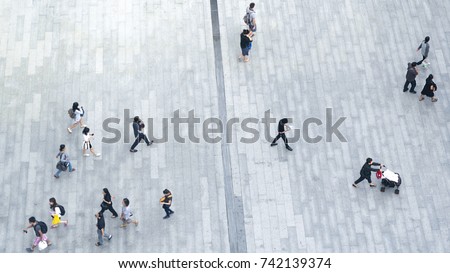 Top view crowd of people walk on business street pedestrian in city