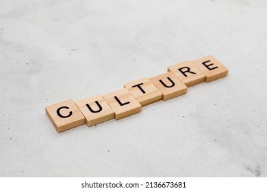 Top view of Culture word on wooden cube letter block on white background. Business concept
