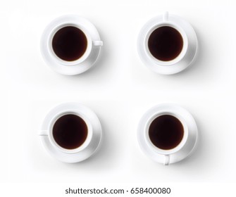 Top View Of Cup Of Hot Black Tea On White Background Desk For Mockup, Collection Of Diverse Angle.