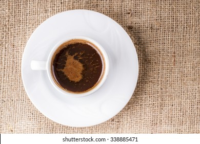 Top View Cup Of Turkish Coffee On Sacking