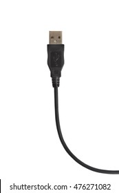 Top View Of Curved Black Usb Cable Isolated Over White