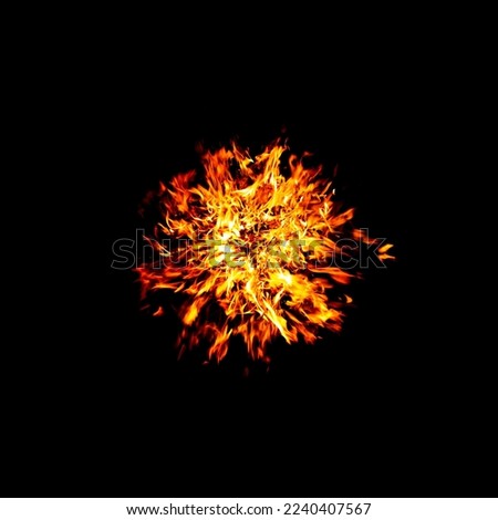Top view cycle Fire flames on black background.  Realistic fire flames burn movement frame.Texture for Design.Texture of fire. Fire flames background.Abstract fiery texture.Blazing campfire. Top view.