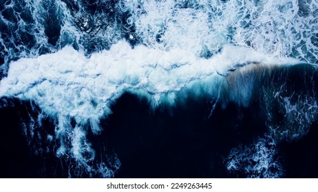 Top view dark blue sea water wave Big wave in black sea Top-down form aerial view Drone high quality camera. - Shutterstock ID 2249263445