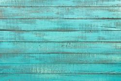 Top View Of Decorative Rustic Turquoise Wooden Background With Horizontal Planks