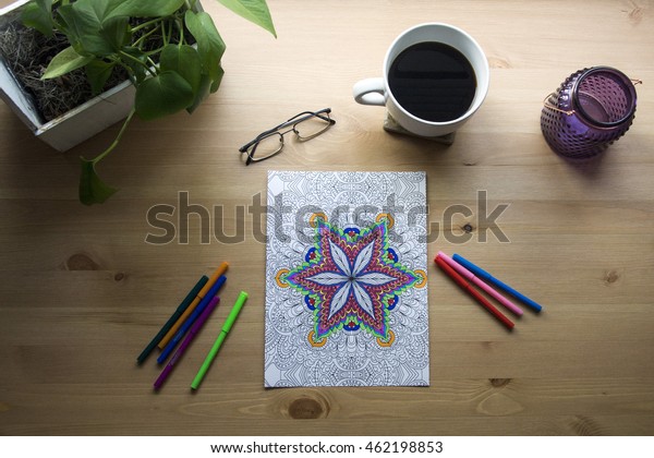 Top View Desk Art Project Adult Stock Photo Edit Now 462198853
