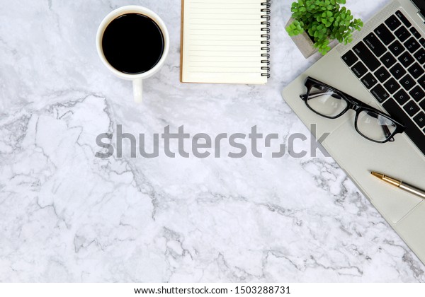 Top View Deskmodern Office Desk Workspace Royalty Free Stock Image