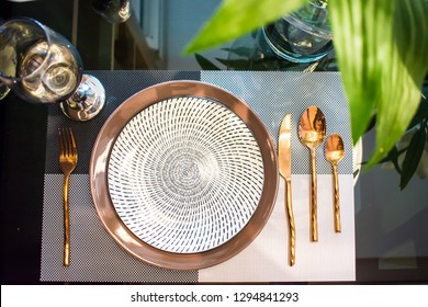 Top View Of Dining Table Set.