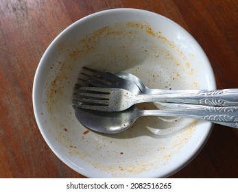 Top View Of Dirty Empty Bowl After Eat