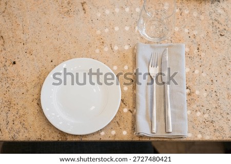 Top View Dishware (knife and fork) and Cutlery On Table