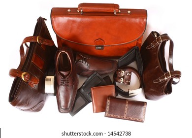 Top View Of Display Of Leather Products