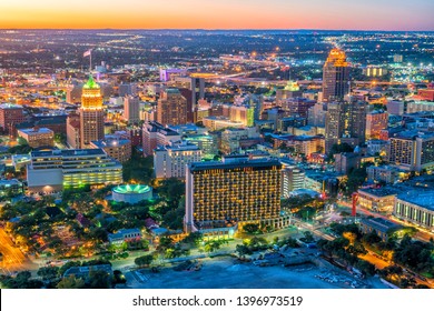 Top View Of Downtown San Antonio In Texas USA At Sunset