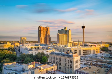 Top View Of Downtown San Antonio In Texas USA At Sunset