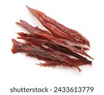 Top view of dried salted fish strips isolated on white