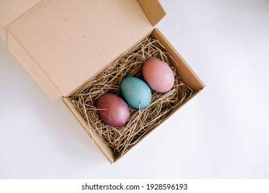 Top View Of Easter Eggs In A Cardboard Box