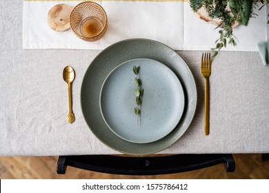 Top View Of Elegant Table Setting