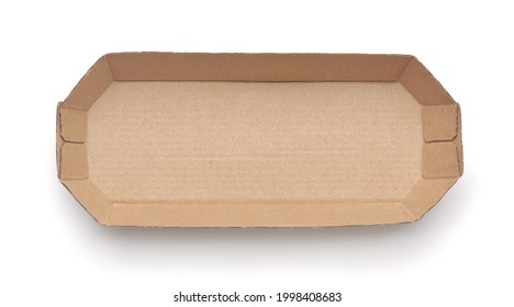 Top View Of Empty Brown Disposable Paper Fast Food Tray Isolated On White