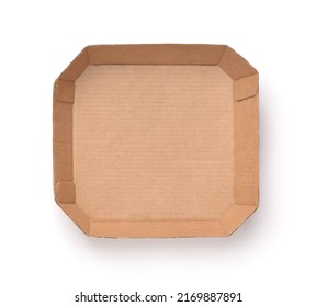 Top View Of Empty Brown Disposable Cardboard Food Packaging Tray Isolated On White