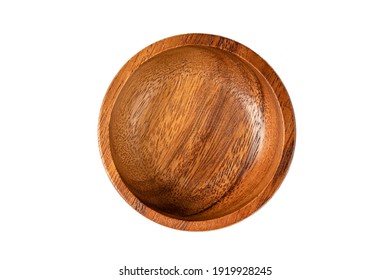 Top view Empty Brown wooden bowl isolated on white background.