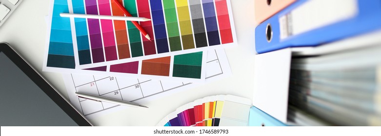 Top view of empty designer workspace with different objects concept