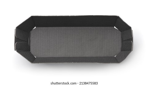 Top View Of Empty Disposable Black Paper Fast Food Tray Isolated On White