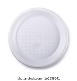 Top View Of Empty Disposable Plastic Plate Isolated On White