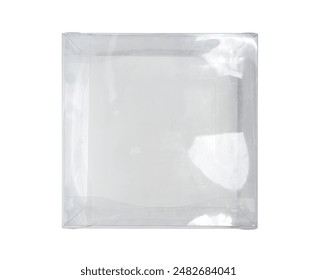 Top view of empty disposable plastic cake container isolated on white