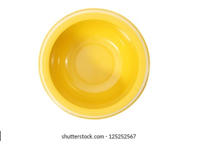 A Top View Of An Empty Dog Bowl (isolated A White Background).