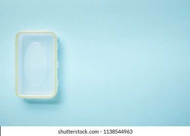 Top View Of Empty Food Lunch Box Isolated On Blue