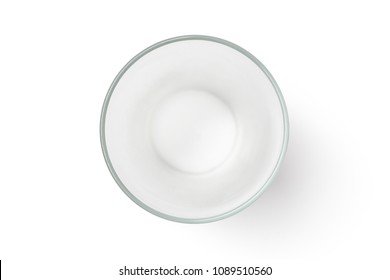 Top View Of Empty Glass Cup On White Background.