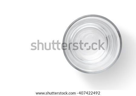 Top view of empty glass cup on white background