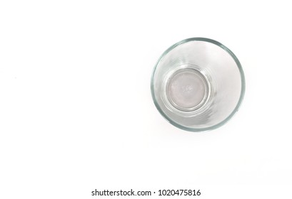 Top View Empty Glass On White Background. Copy Space