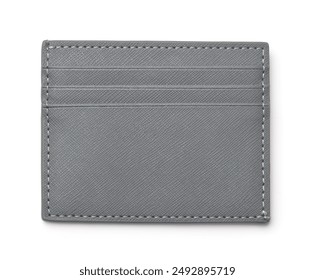 Top view of empty gray plastic card holder isolated on white