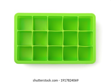 Top View Of Empty Green Silicone Ice Cube Tray Isolated On White