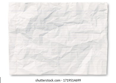 Top view empty lined paper with wrinkled background and texture. Lined paper isolated on white background with clipping path.