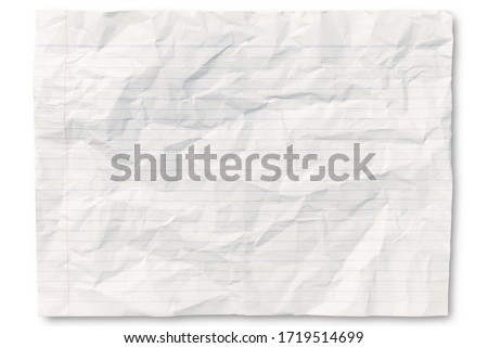 Top view empty lined paper with wrinkled background and texture. Lined paper isolated on white background with clipping path.