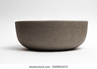 Top view of empty marble noodle bowl isolated on white background