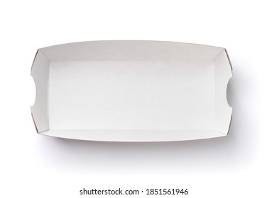 Top view of empty paper hot dog tray isolated on white