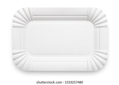 Top View Of Empty Paper Plate Isolated On White Background