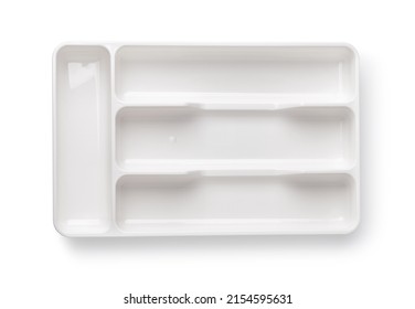 Top View Of Empty Plastic Drawer Cutlery Tray Isolated On White