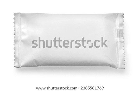Top view of an empty plastic snack bag isolated on a white background with a cropping track