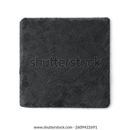 Top view of empty slate black stone plate isolated on white
