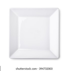 Top View Of Empty Square Plate Isolated On White