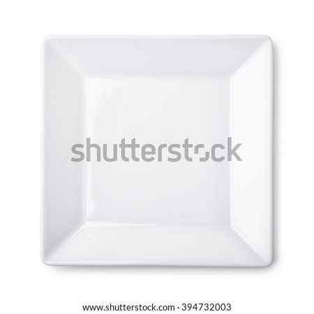 Top view of empty square plate isolated on white