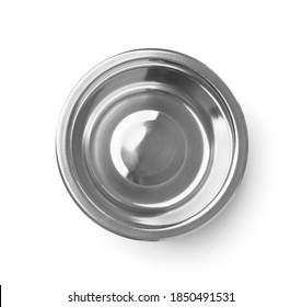 Top View Of Empty Stainless Steel Bowl Isolated On White