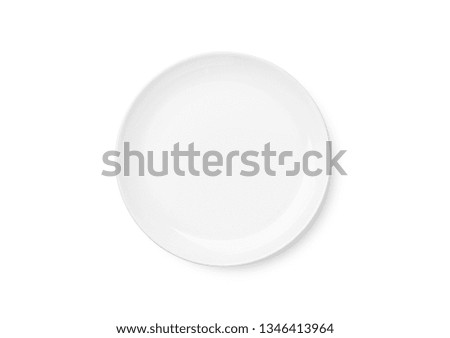 Top view of empty white plate isolated on white background with clipping path.