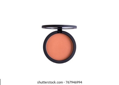 Top view eye shadow, blush, powder, sculptor in a pack on a white background. Isolated on white.
