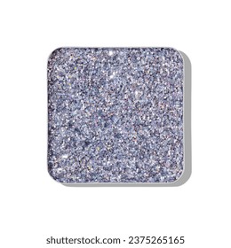 Top view eye shadow glitter silver swatch isolated on white background with shadow, eyeshadow with heart imprint, shiny colored powder for makeup, square shape in metal pack, beauty cosmetic texture