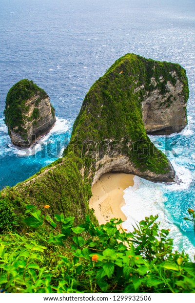 Top View Famous Kelingking Beach Located Stock Photo 1299932506 ...