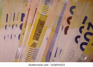 A Top View Of Fanned Out 200 Euro Banknotes Bills